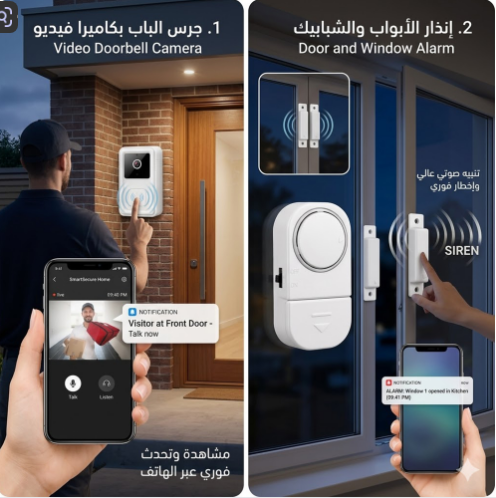 جرس الباب الحديث بكاميرا: • مراقبة باب المنزل لحظة بلحظة • متابعة الزوار عن بُعد • زيادة مستوى الأمان والحماي